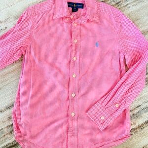 Ralph Lauren Polo Pink & White Gingham Long Sleeve Button Down Shirt Boys Size 8